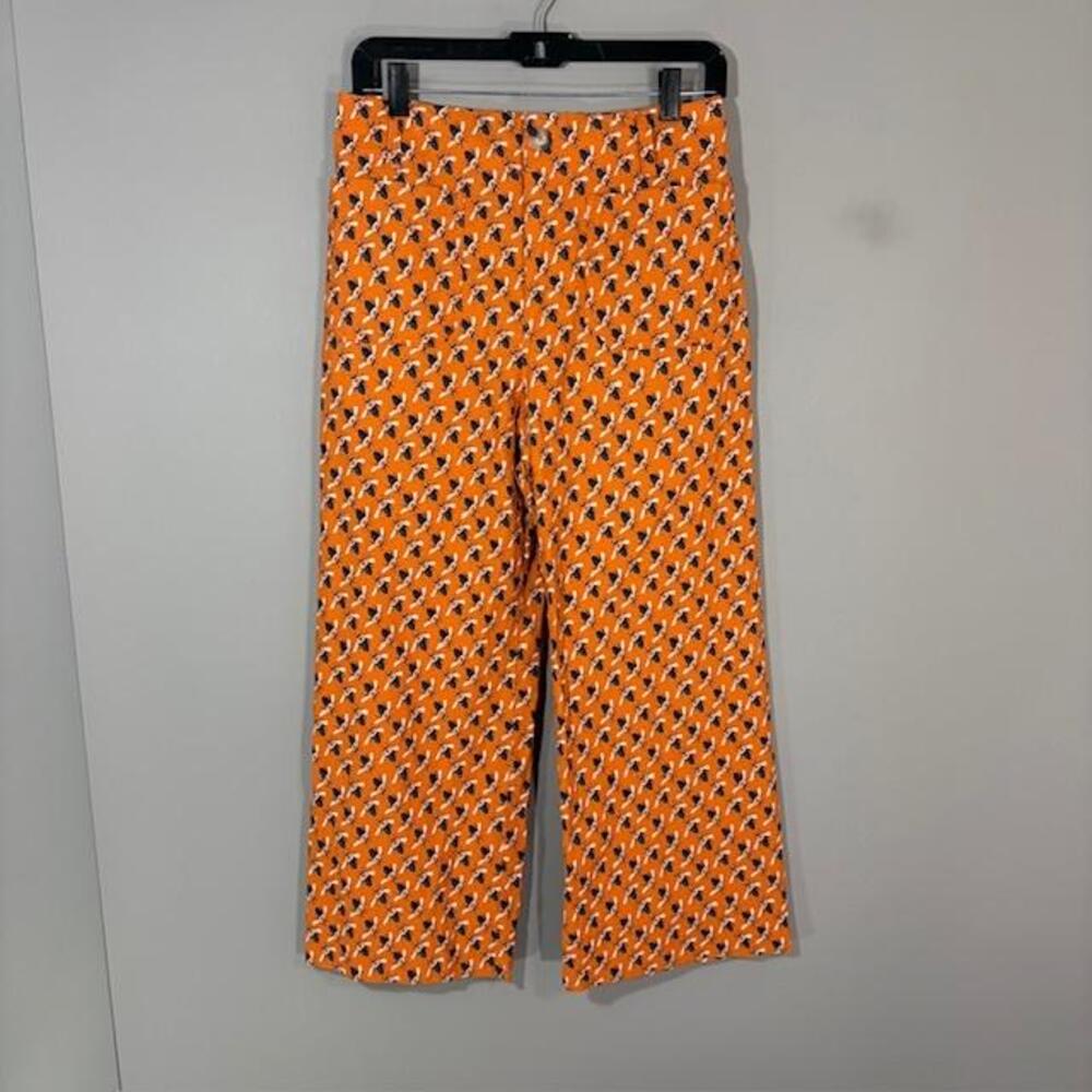 Maeve Anthropologie Pants Womens 6P Orange Bee Print Twill Crop Wide Leg Pockets